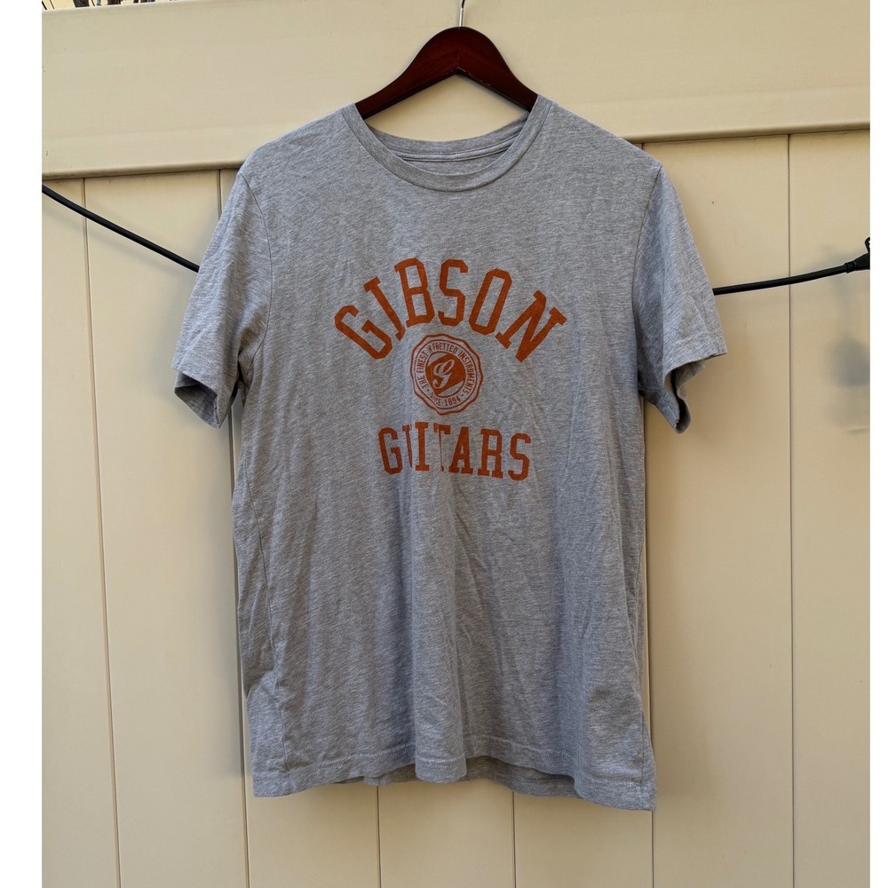 Gibson Guitars Graphic T-Shirt Mens Large Gray Orange Logo Short Sleeve Cotton‎